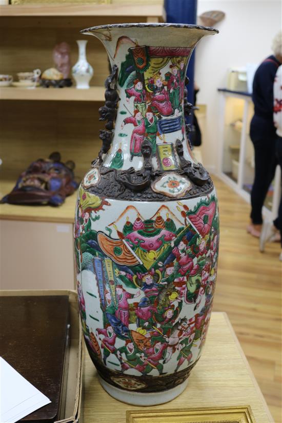 A large Chinese crackle glaze famille rose vase, height 61.5cm (a.f.)